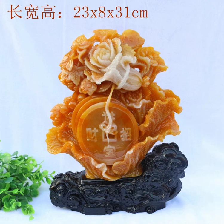 

Hand engraving Artwork Tian Huangshi jade carving imitation yellow stone huanglongyu felicitous wish of making money.