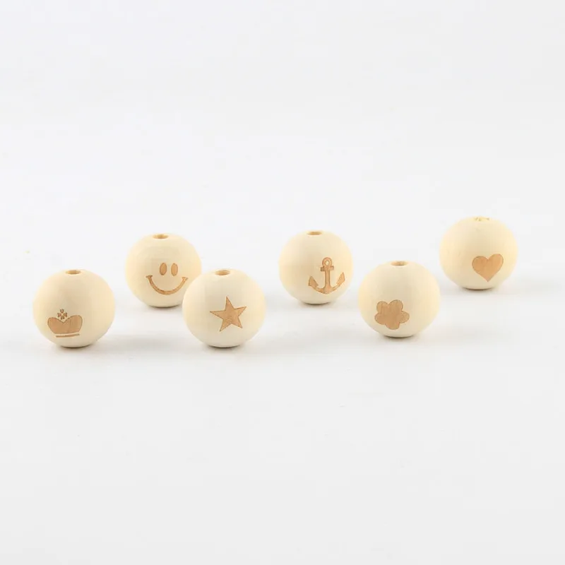

20mm Wooden Beads 30pcs Print Pattern Spacer Beading Wood Bead for jewelry Making DIY Baby Crafts Kids Toys & Pacifier Clip