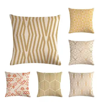 

Nordic Style Geometric Cushion Cover Cotton Linen Pillow Case Golden Line Home Decorative Pillows Cover For Sofa Car ZY506
