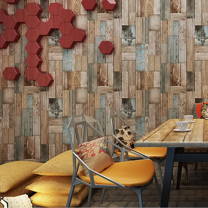 

3D retro american wood pattern background wallpaper Living room bedroom wood wallpaper roll