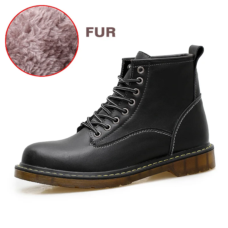 Men Retro Leather Boots Men's Ankle Boot Autumn Winter Men Snow Shoe Male Boots Handmade Work Shoes Size 38-47 - Color: Black Fur