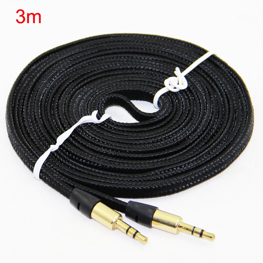 Flat Noodle Fabric Braided 3.5mm Audio Cable Male to Male AUX Auxiliary