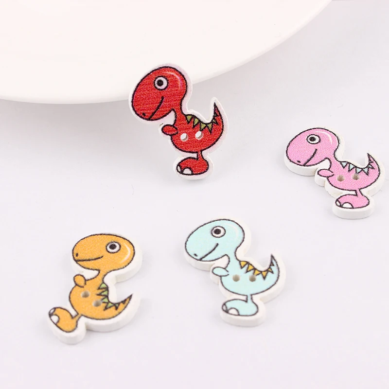 

50Pcs Multicolor Small Dinosaur Botones Knopf 2 Holes DIY Random Wooden Buttons Sewing Scrapbooking Accessories 26*16mm