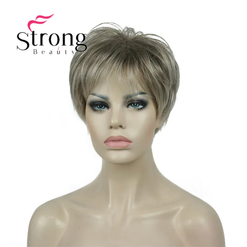 StrongBeauty короткий Пушистый прямой блонд полный синтетический парик для женщин