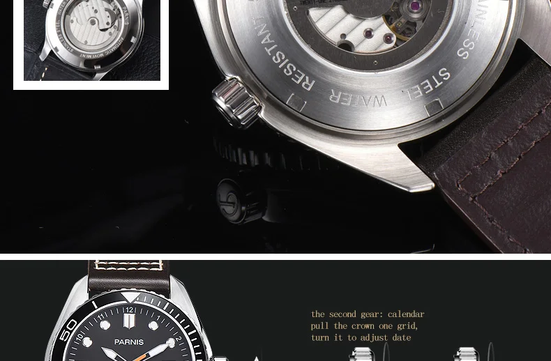 45 мм Parnis, водонепроницаемые, ныряльщик, автоматические часы, механические часы, керамические, ротатиг, ободок 5ATM, сапфировые наручные часы, мужские, подарок PA6032