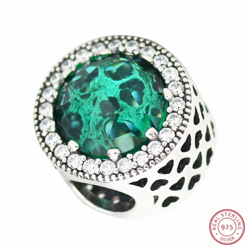 

Sea Green Radiant Hearts Beads with Clear CZ DIY Fit PANDORA Charms Silver 925 Original for Women Jewelry Making FL622