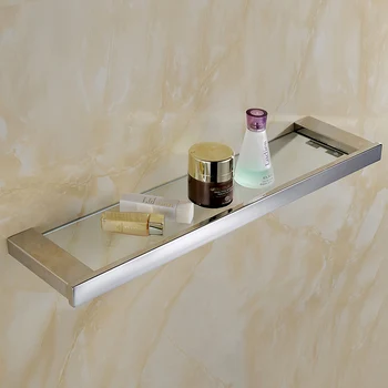 

Modern Glass and Polish Solid Square Bathroom Shelves Single Layer Stainless Steel Bathroom Accessories 50 CM Length