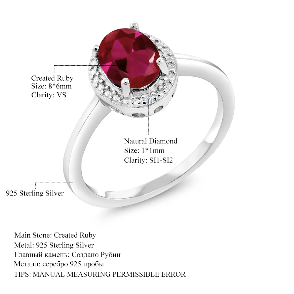 GemStoneKing 1 16 Ct Овальный Красный искусственный рубин белый бриллиантовый камень