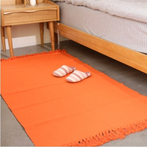 Ковер ручной вязки из хлопка с кистями, однотонный коврик для гостиной, спальни, машинная стирка, Цветные коврики, 4 размера - Цвет: Orange