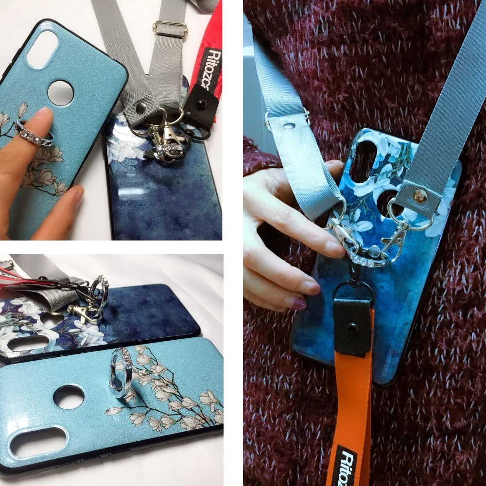 

case for xiaomi mi 8 se lite mi 8 explorer case cover luxury bling glitter diamond ring holder with shoulder strap tpu+pc shell