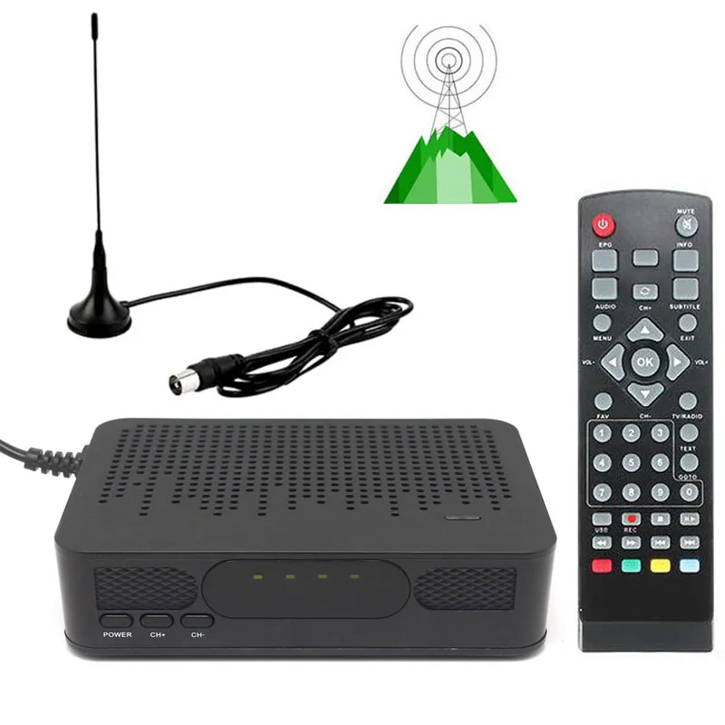 Koqit TV Tuner DVB T2 HD dvb-t2 Digital Terrestrial Receiver TV Box FTA Receptor CONVERTOR + VHF UHF Antenna 1080P Set Top BOX