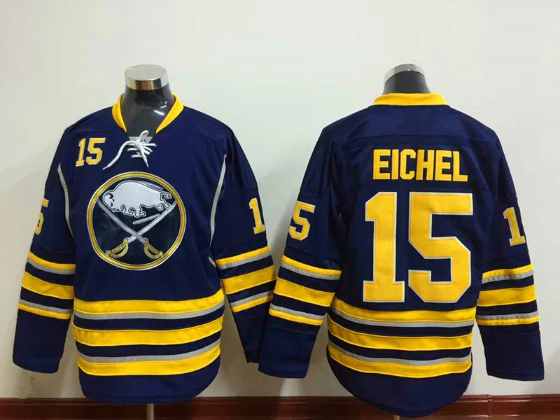 Мужские 15 Джек Eichel Вышивка Хоккей Джерси Синий Белый | Спорт и развлечения