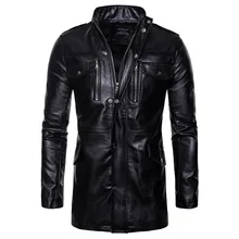 Brand Men's Aowofs2019 Autumn New Long Leather Coat Men's Collar Leather Jacket Four Pocket Motorcycle Leather Jacket B036 Brand Men's Aowofs2019 Autumn New Long Leather Coat Men's Collar Leather Jacket Four Pocket Motorcycle Leather Jacket B036