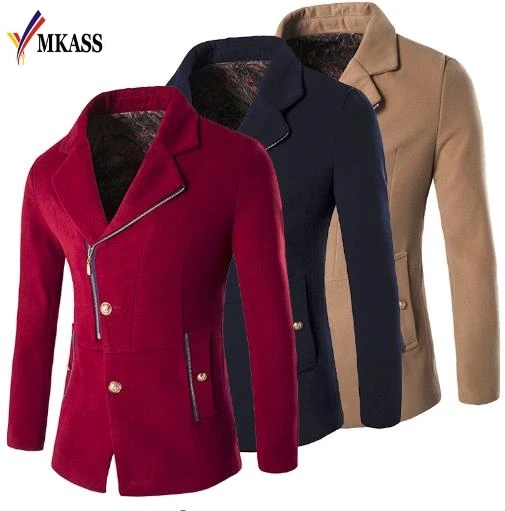 MKASS 2017 Business Man Jackets Side Zipper Winter Mens 20% Wool Casual Men
