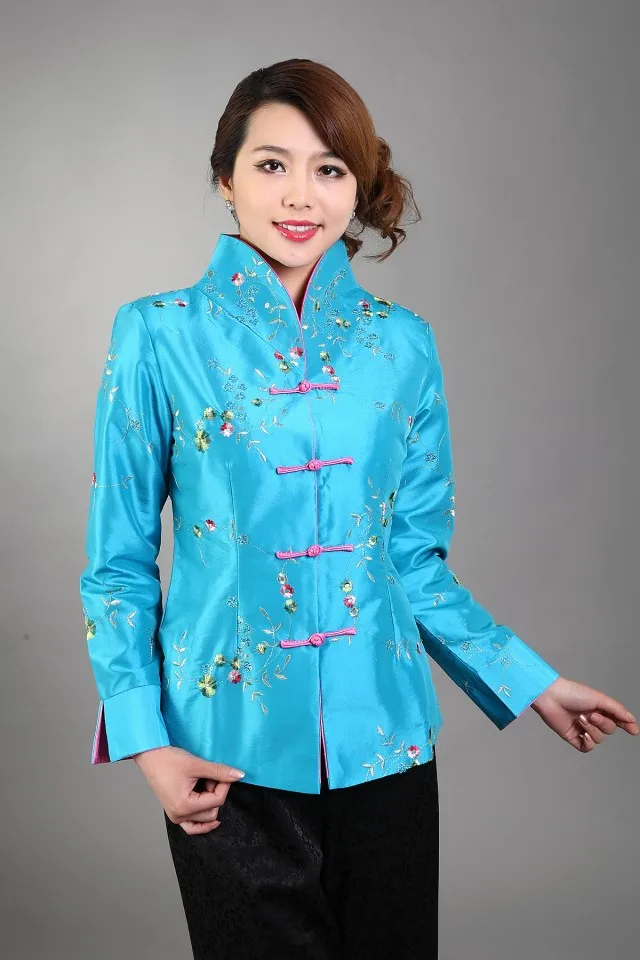 Sky blue Free Shipping New Chinese Women's Silk Satin Jacket Spring