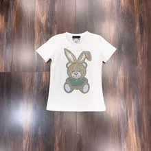 Летняя новая женская футболка с бриллиантом красивый дизайн с медведем короткий рукав