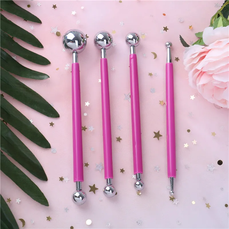 

4PCS DIY Stainless Steel Baking Pen Fondant Cake Decorating Tools Cookie Cutters Flower Sugarcraft Metal Ball Modelling Set