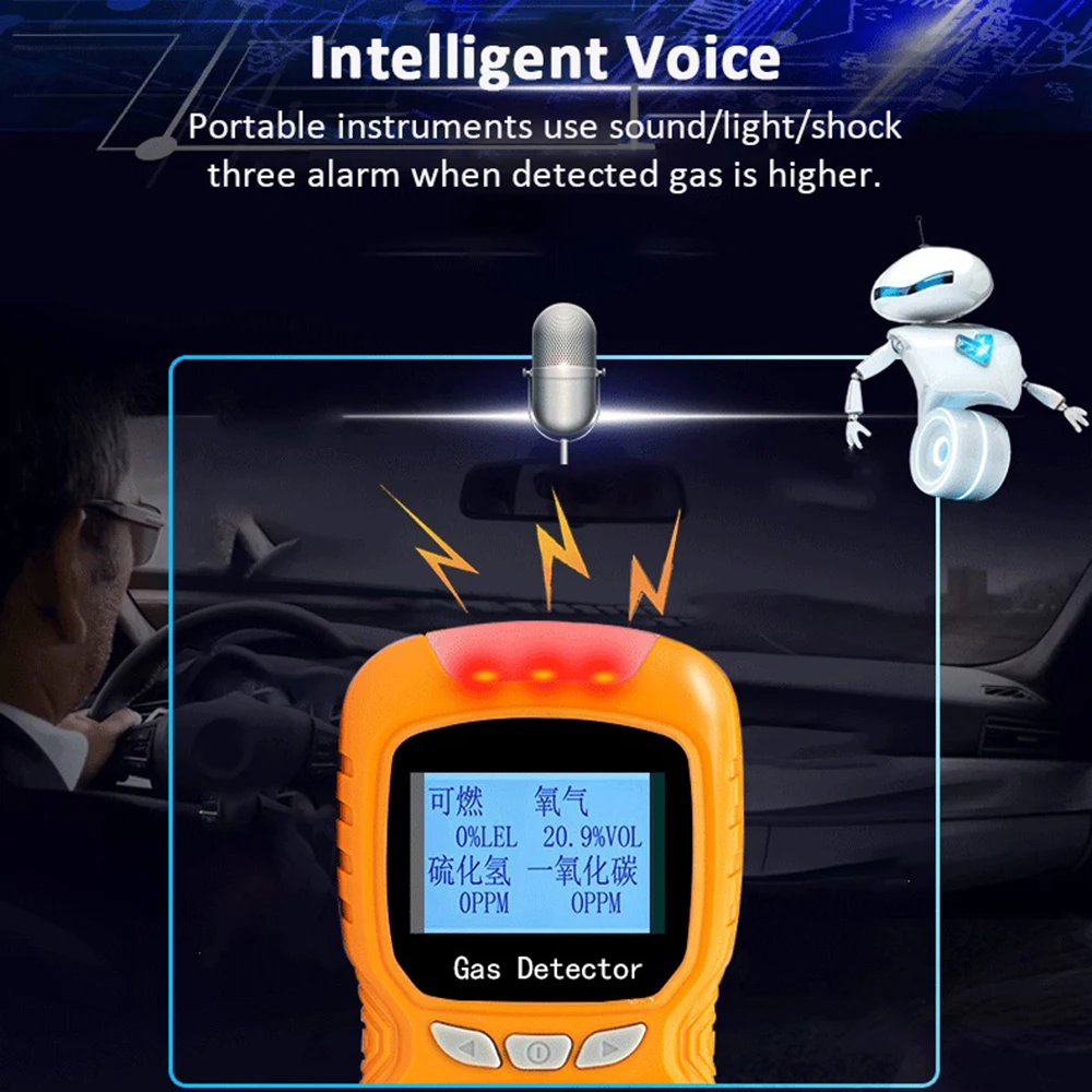 

4 in 1 Gas Detector CO Monitor Digital Handheld Toxic Gas Carbon Monoxide Detector Hydrogen Sulfide Gas Tester with LCD Display