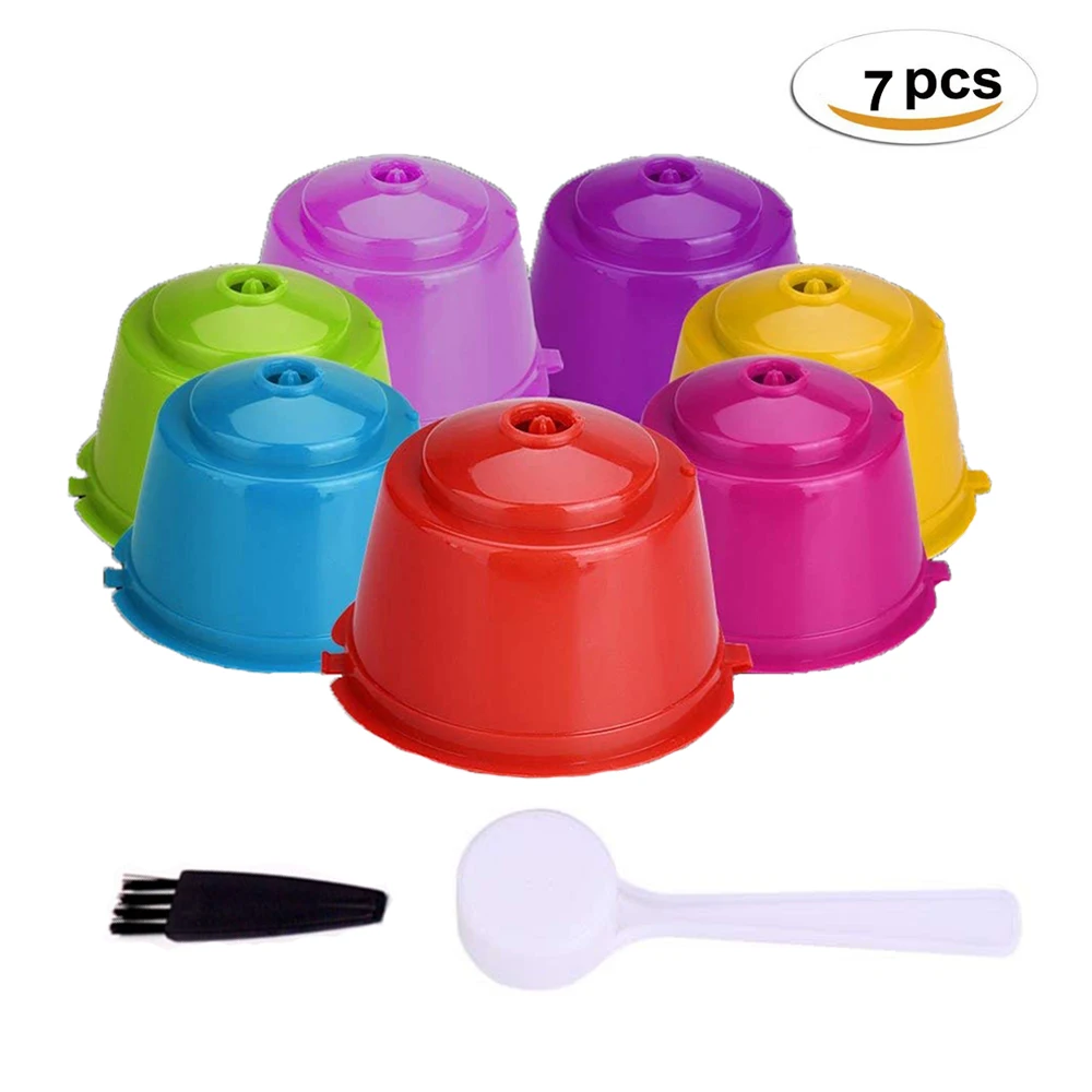 

7PCS Reusable Coffee Capsules set Scoop Brush Food Grade Plastic Refillable Compatible Dolce Gusto Soft Coffee Filter Baskets