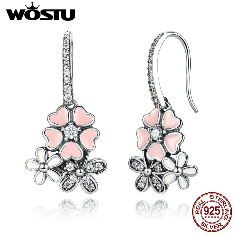 

High Quality 925 Sterling Silver Poetic Daisy Cherry Blossom Drop Earrings For Women Compatible with Luxury Original Jewelry