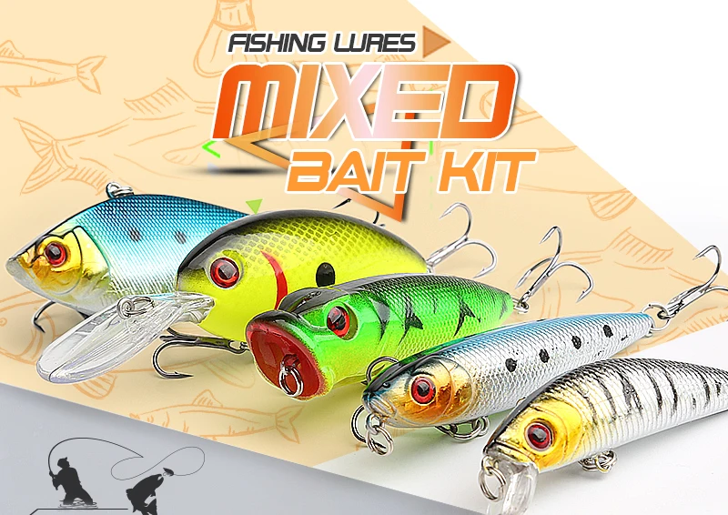 Fishing Lure MinnowPopperWobbler Spoon Metal Lure Soft Bait Fishing Lure Kit Isca Artificial Mixed ColorStyleWeight (6)