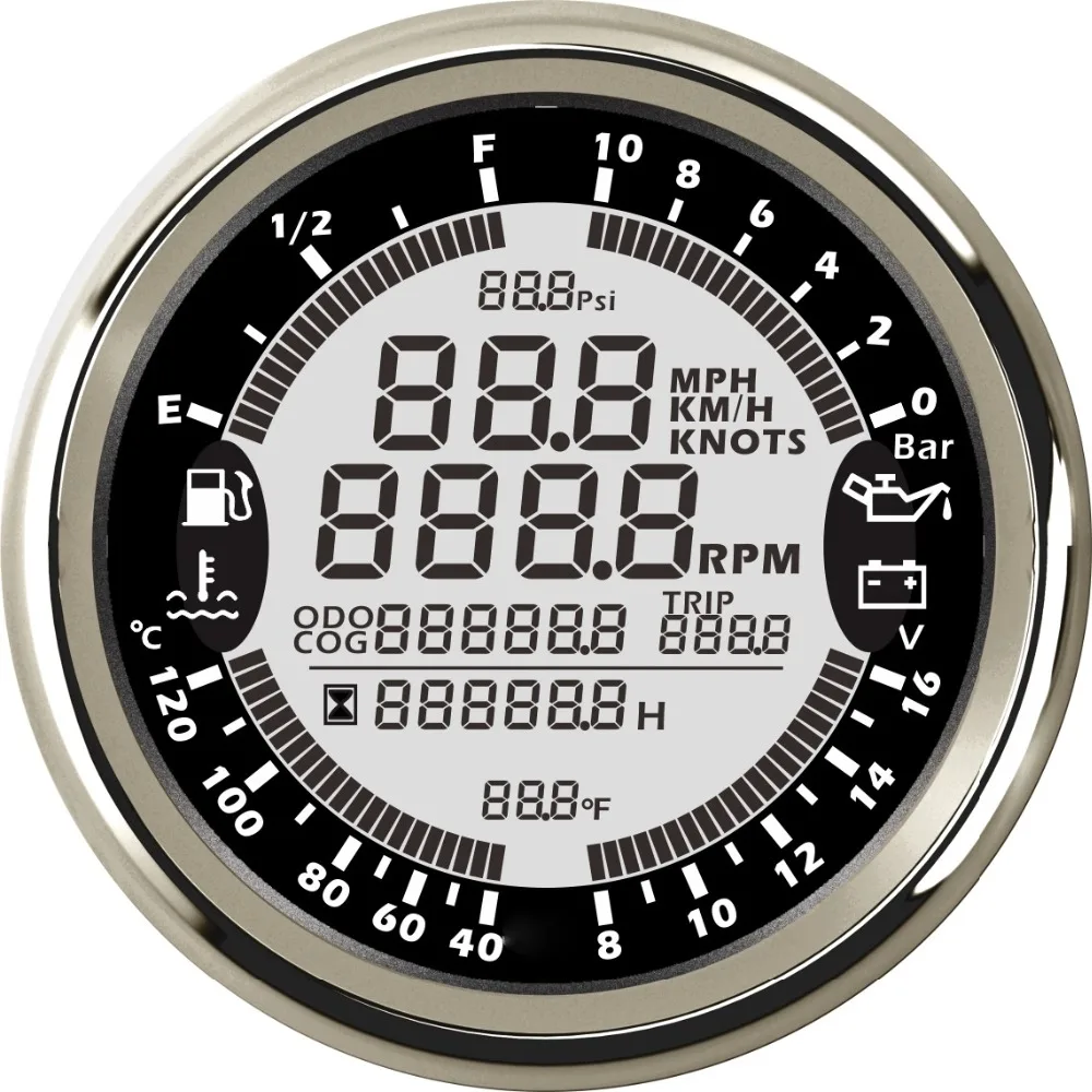 

Popular 6 in 1 Auto Marine Multi-function Gauges GPS Speedometer Tachometer Voltmeter Fuel Level Water Temp Oil Pressure 10 Bar