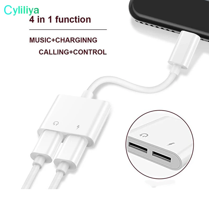 

2 in1 Dual For to Headphone Audio Charger Adapter Connectors Cable For iPhone 7 8 X Plus Charging Music 5pcs