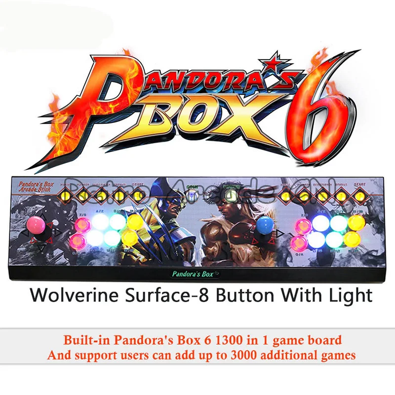 Pandora Box 6 arcade 1300 в 1 8 Кнопка Семья 2 игроков джойстик светодио дный консоли поддержка ФБА MAME PS1 игры можно добавить до 3000 игры