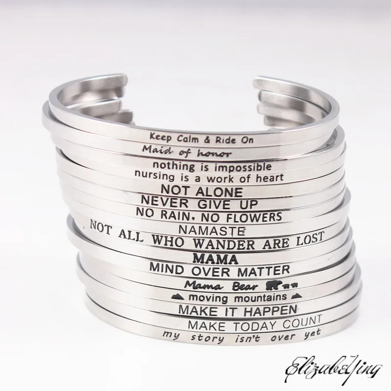 

Namaste Stainless Steel Engraved Positive Inspirational Quote Cuff Mantra Bracelet Bangle as Father day gift