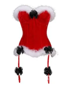 CINOON-Sexy-Red-Corset-Vest-Top-Mini-Christmas-Lingerie-Lace-Up-Back-Bustier-Corset-Women-Fluff