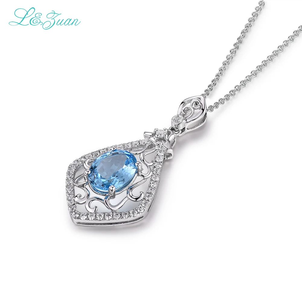 L & zuan натуральный 2.258ct голубой топаз Подвеска для женщин серебро 925 пробы
