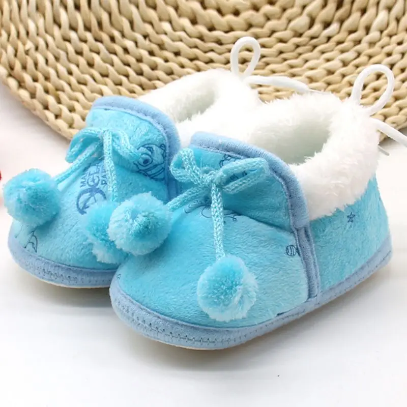 Китай милые зимние для маленьких мальчиков девочек хлопковая обувь плюшевые теплые тапки сапоги для 0-18 месяцев