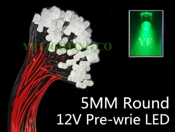 

High bright Green Milky Diffused 5mm Green dip led Pre Wired led DC12V 20mm cable led prewired leds