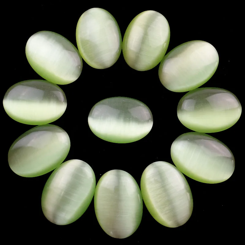 

Free Shipping YUTENG 12Pcs Lemon Green Cat Eye Gem Oval CAB CABOCHON 25x18x7mm SHX247