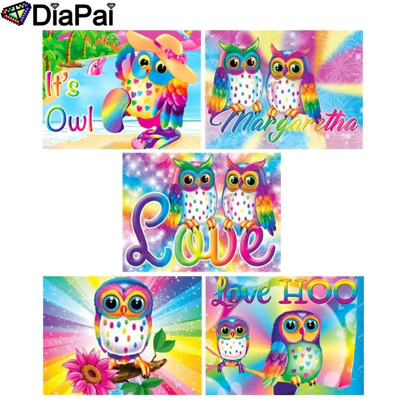 

DIAPAI 5D DIY Diamond Painting 100% Full Square/Round Drill "Colorful cartoon owl" 3D Embroidery Cross Stitch Home Decor