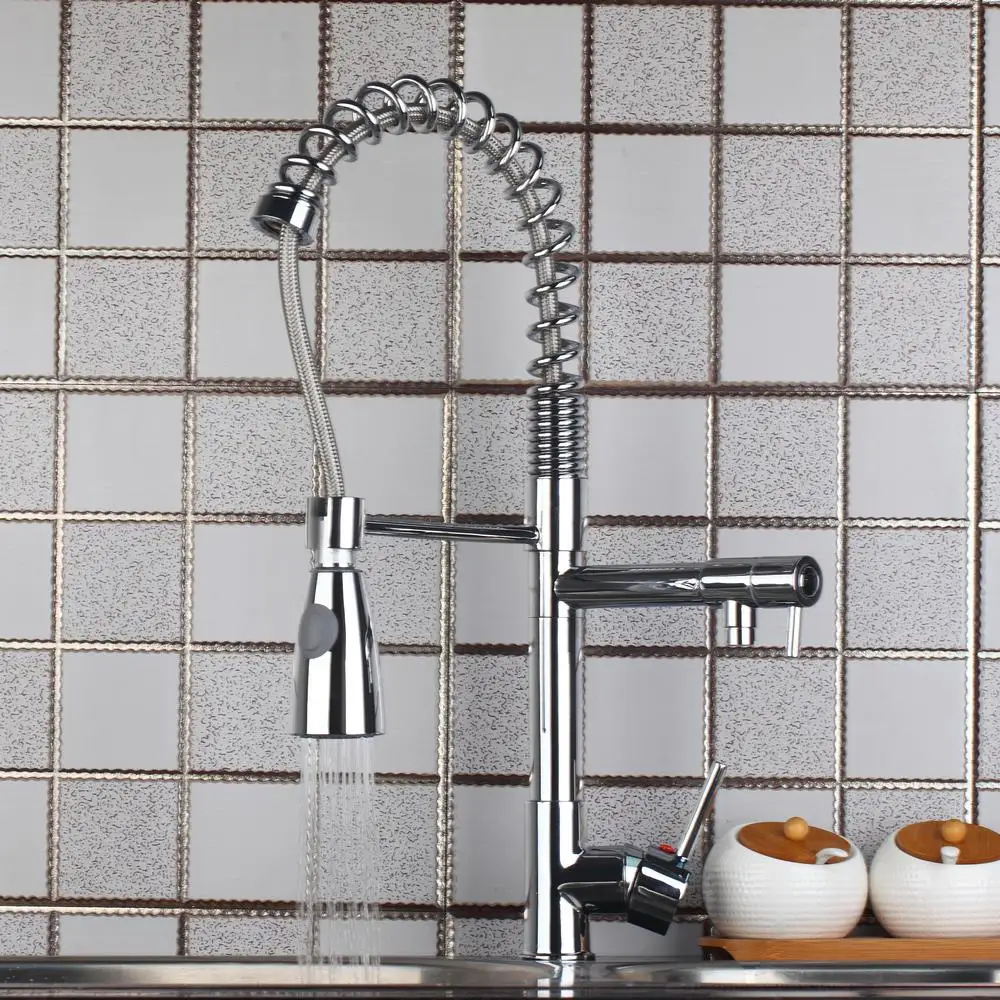 Ouboni Kitchen Faucet Torneira 97168D056 3 Chrome Kitchen Swivel Spout Single Handle Sink Faucet Pull Down