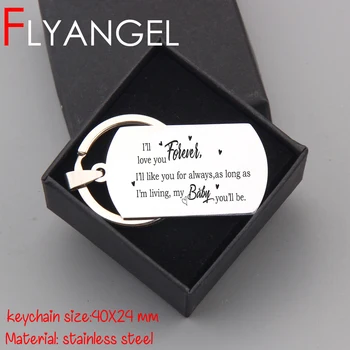 

FLYANGEL Daughter Son Wedding Keychain Engraved Keyring I'll Love You Forever I'm Living My Baby Cute Car Key Tag Bag Charm Gift