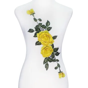 

10piece 3D Flower Yellow Green Lace Embroidery Applique Fabric Patches Motif Embossed Diy Clothes Sewing Accessories T2263