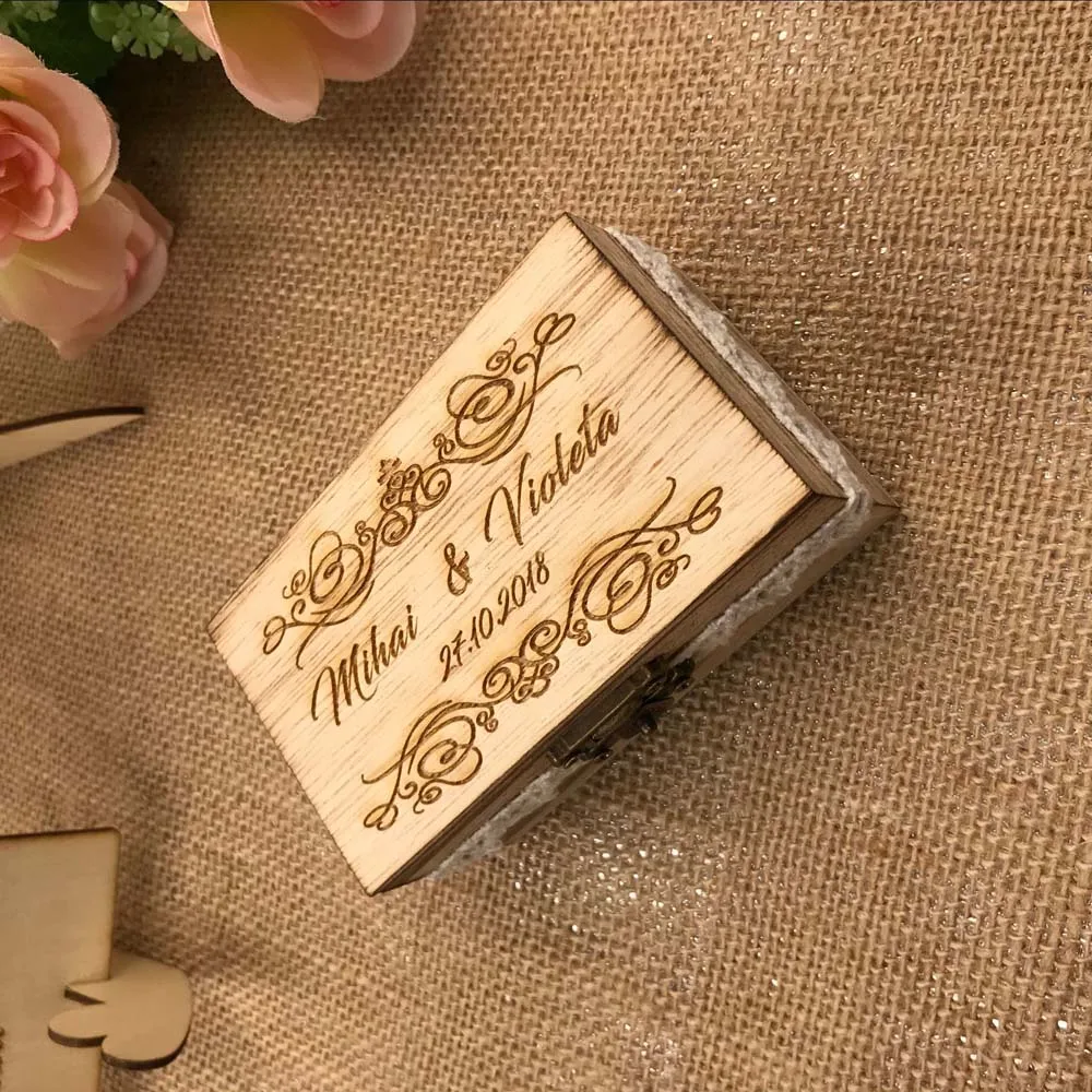 Personalized Gift Rustic Wedding Ring Box Customized your name&date