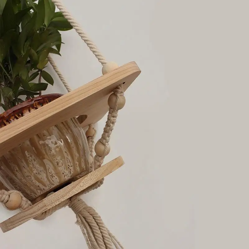 LanLan Подвеска для растений из макраме, ручная вязка, подвесная корзина для растений, хлопковая веревка с выдолбленной доской-30