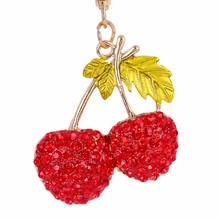 Fashion Cherry Crystal Keychain Purse Bag Buckle HandBag For Car Keyring Holder Women Key Ring llaveros
