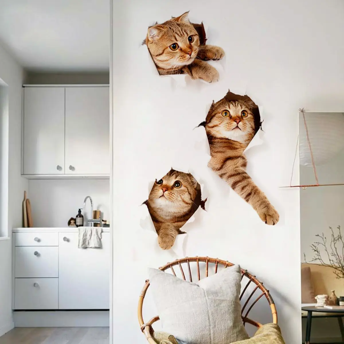 JX-LCLYL Kitten Cat Wall Sticker Vinyl Cute 3D Bedroom Fridge Decal Home Mural Art Decor