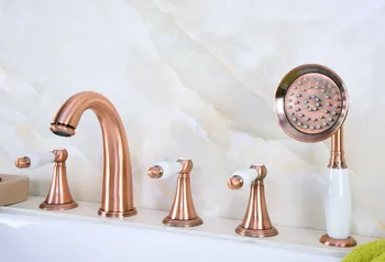 Antique Red Copper Brass Deck 5 Holes Bathtub Mixer Faucet Handheld Shower Widespread Bathroom Faucet Set Basin Water Tap atf210 Antique Red Copper Brass Deck 5 Holes Bathtub Mixer Faucet Handheld Shower Widespread Bathroom Faucet Set Basin Water Tap atf210