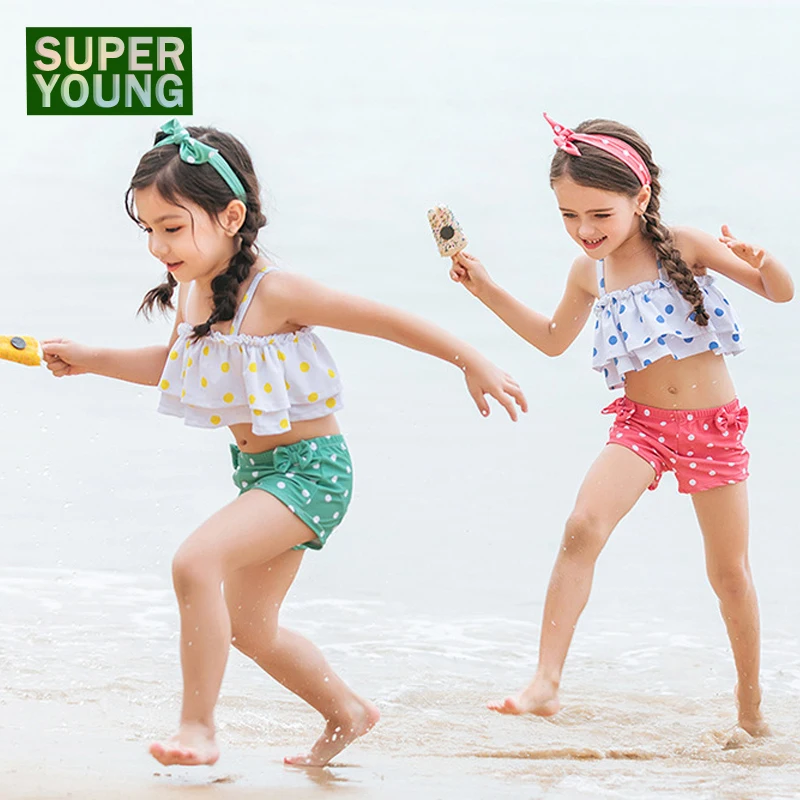 

Summer Baby Girl Cute Two Piece Swimsuit Children Dot Bow Cute Bikinis Set Kids Swimwear Beach Wear Swim Top+shorts Bathing Suit