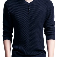Весенне-осенний пуловер с v-образным вырезом, свитер для мужчин, приталенная рубашка с длинными рукавами, мужской шерстяной халат, вязаные свитера