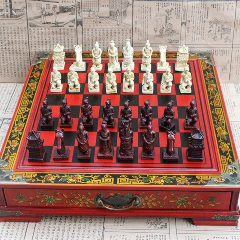 

Hot Antique Chess Medium Desktop Stereo Chess Soldiers Resin Chess Pieces Wooden Board High Quality Gift Yernea