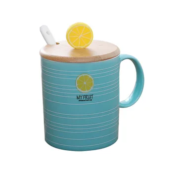 

Creative fruit shape ceramic Mug with lid spoon,Office school mugs Coffee Mug Milk Cup tea set Milk Breakfast Cup Drinkware