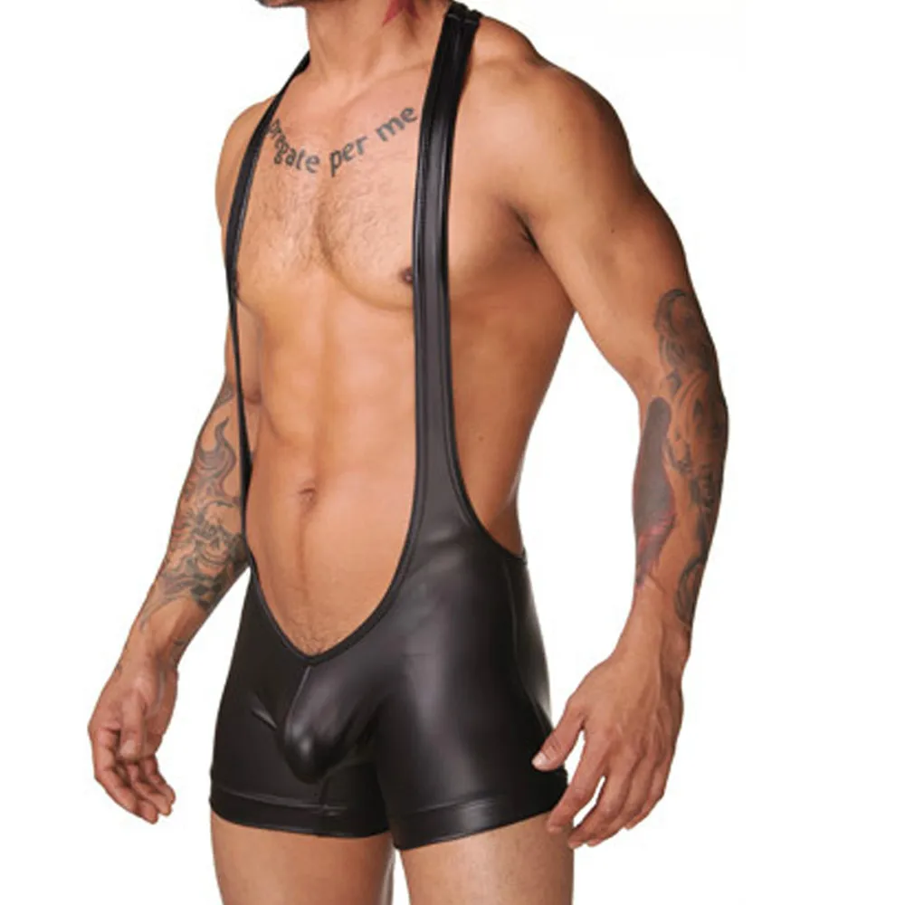 

Sexy Gay Wear Men U Pouch Faux Leather Bodysuit Underwear jockstrap Wrestling Singlets Boxers jumpsuit Bodysuit Erotic lingerie