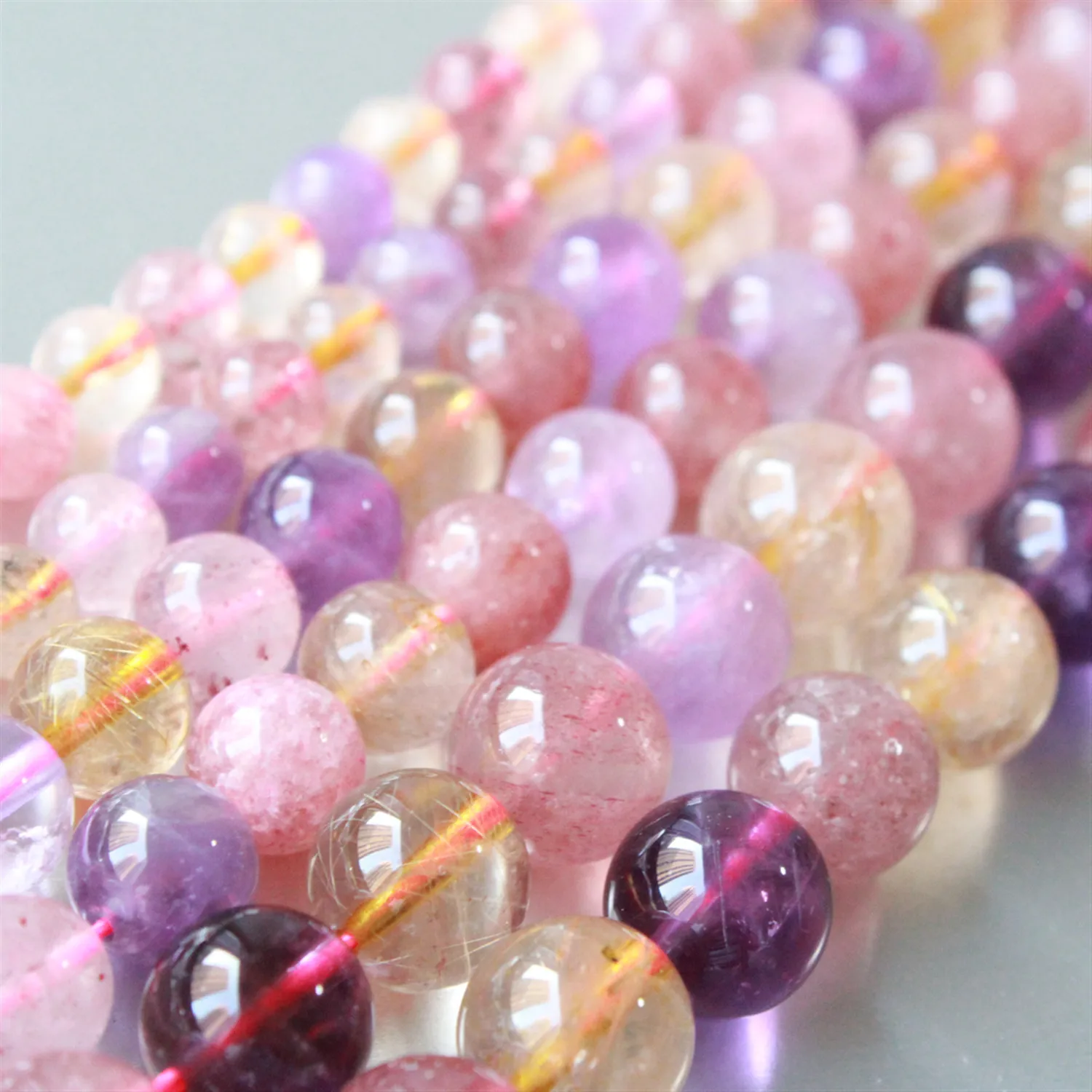 

Natural Super Seven Round Loose Beads, Size 6mm 8mm 10mm, 15 Inch Strand (A16)