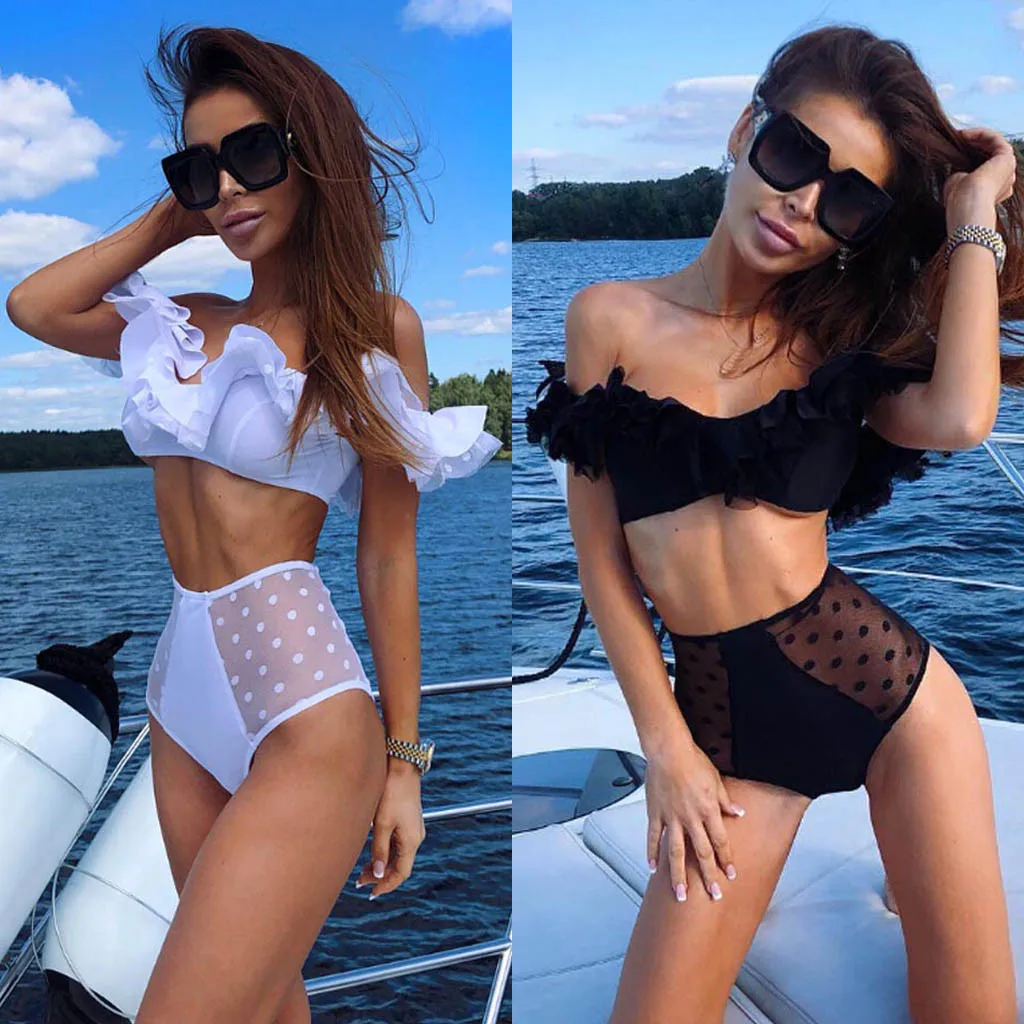 

ISHOWTIENDA 2019 Fashion Women Ruffles Bikini Push-Up Pad Swimwear Bathing Swimsuit Beachwear Set Costume da bagno intero#35